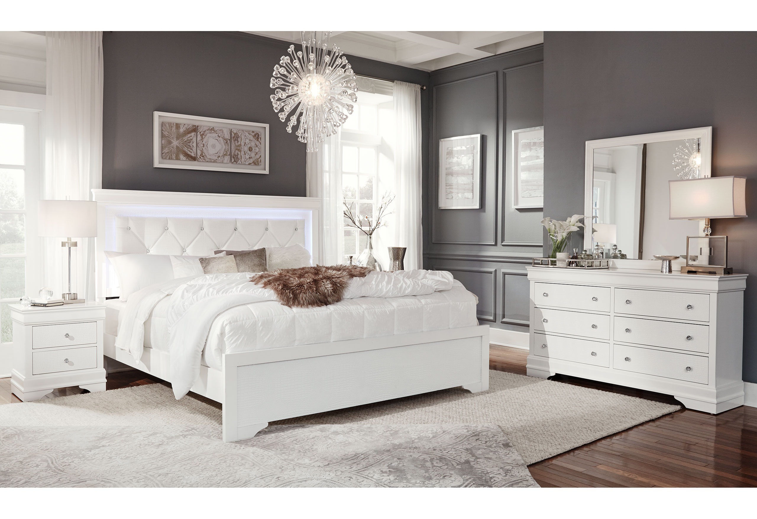 SONOMA WHITE KING BED GROUP WITH LED