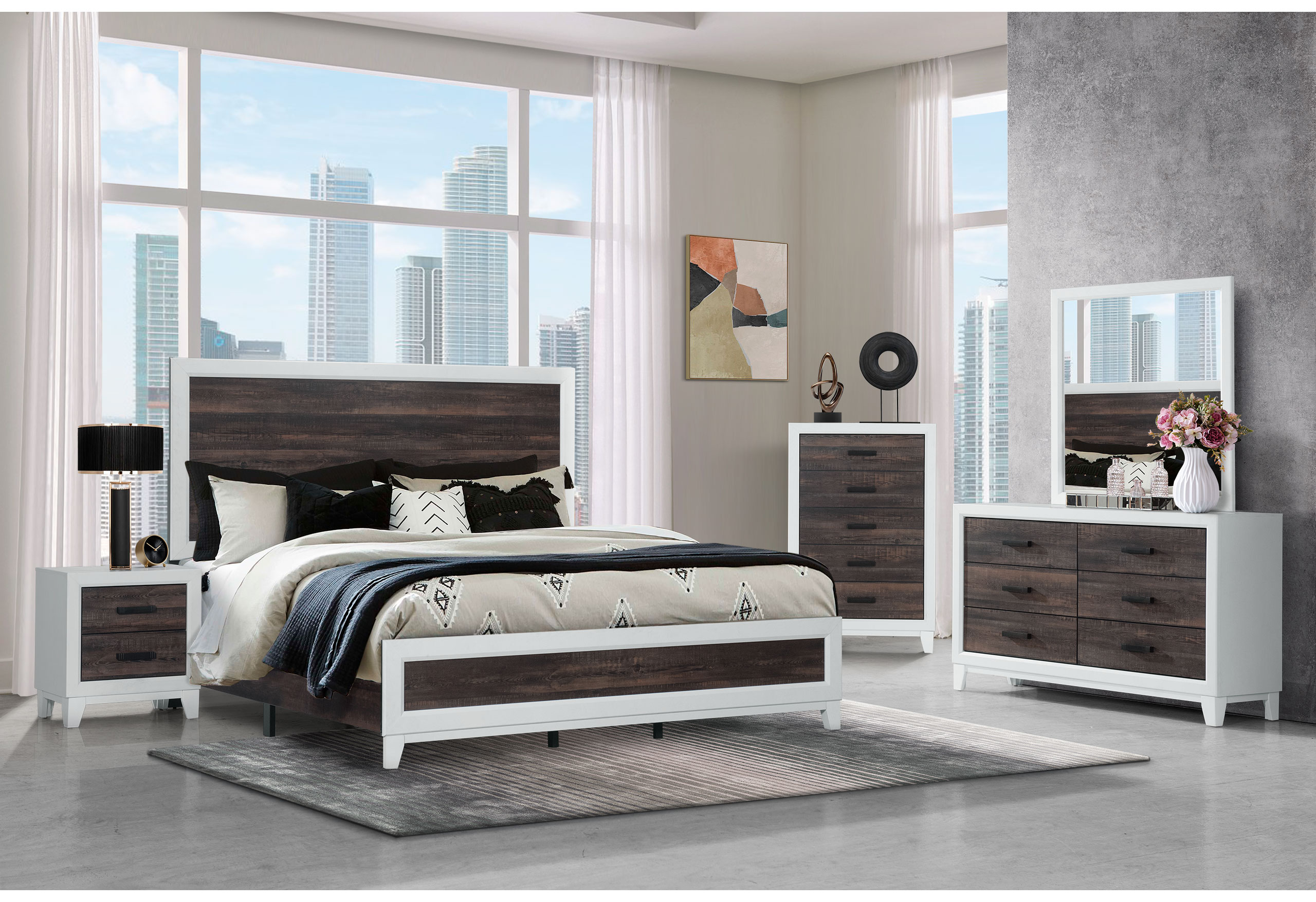 ELLA OAK/WHITE KING BED GROUP