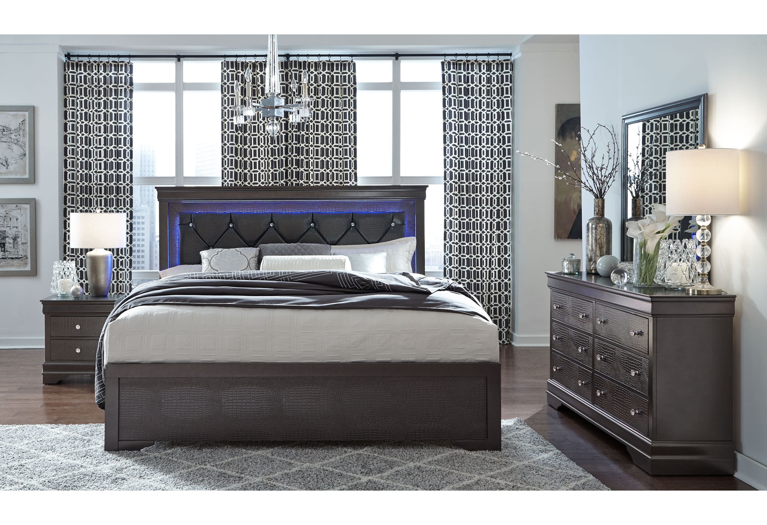 SONOMA METALLIC GREY KING BED GROUP WITH LED