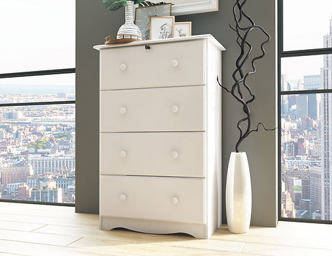 4141- 100% Solid Wood 4-Jumbo Drawer Chest with Lock, White