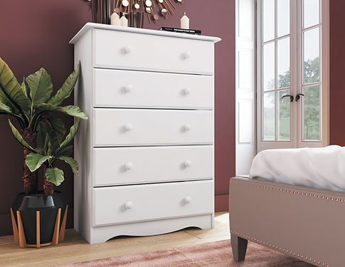 2121 – 100% Solid Wood 5-Drawer Chest, White