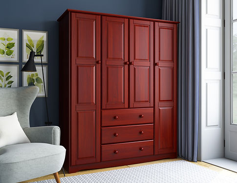 Virgo – 100% Solid Wood Family Wardrobe Armoire, Mahogany. No Shelves