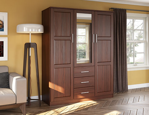 Morocco – 100% Solid Wood Cosmo Wardrobe Armoire with Mirrored Door, Mocha