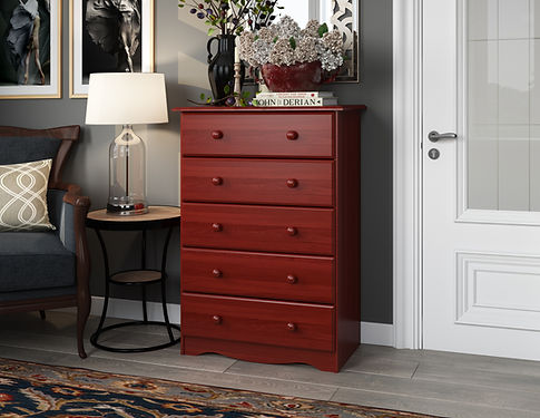 2122 – 100% Solid Wood Five Drawer Chest, Mahogany