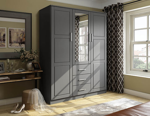 Morocco- 100% Solid Wood Cosmo Wardrobe Armoire with Mirrored Door, Gray