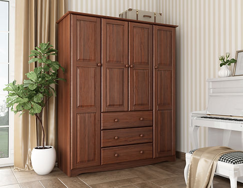 Virgo – 100% Solid Wood Family Wardrobe Armoire, Mocha. No Shelves