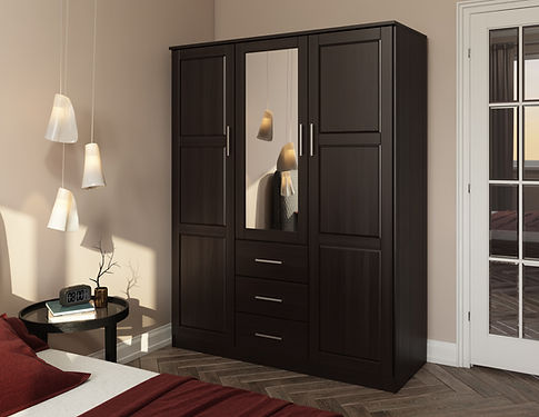 Brooks Java – 100% Solid Wood Cosmo Wardrobe Armoire with Mirrored Door