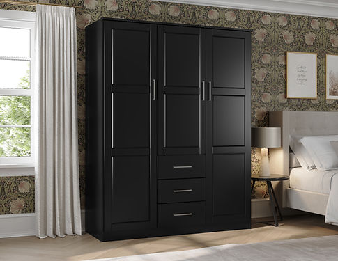 Brooks Black- 100% Solid Wood Cosmo Wardrobe Armoire with Raised Panel Doors