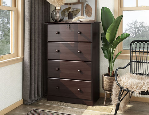 4142 – 100% Solid Wood 4-Jumbo Drawer Chest with Lock, Java