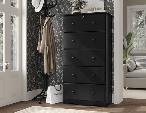 5506 – 100% Solid Wood 5-Jumbo Drawer Chest with Lock, Black