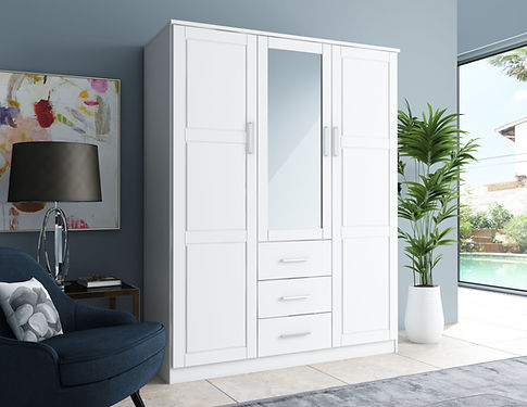 Morocco – 100% Solid Wood Cosmo Wardrobe Armoire with Mirrored Door, White