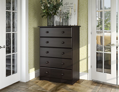 2125 – 100% Solid Wood 5-Drawer Chest, Java