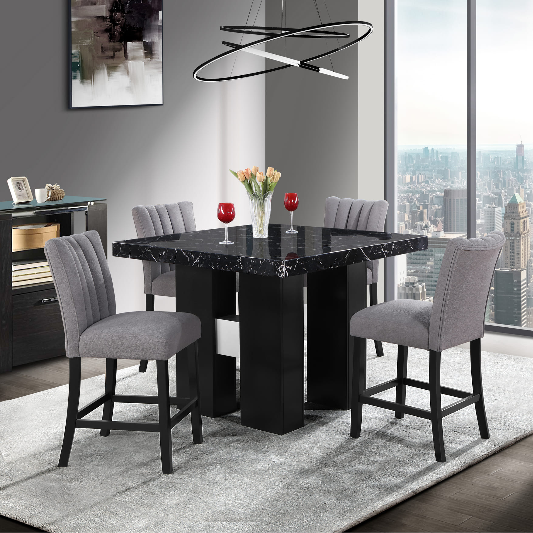 DF04 BLACK BAR TABLE AND DF8685BS GREY